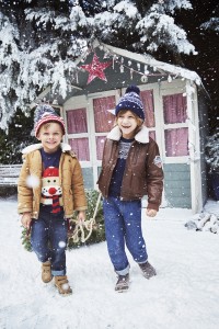 Boys hooded padded jacket (£12), Christmas jumper (£9), Santa brace denims (£10), Americana hat (£4) & Velcro desert boot (£10) and Aviator jacket (£15), Fairisle knit Jumper (from £10) fairisle beanie (£4), coated denims (£10) & moccasin boot (£10)